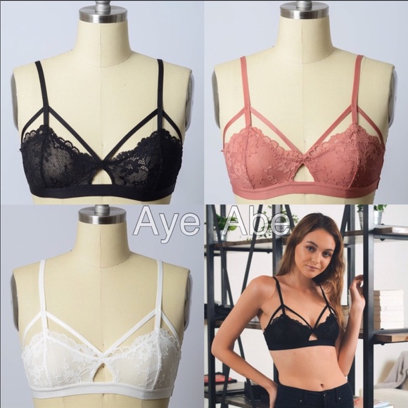 Black Bralette lace sheer mesh cage strappy sexy - Picture 4 of 4